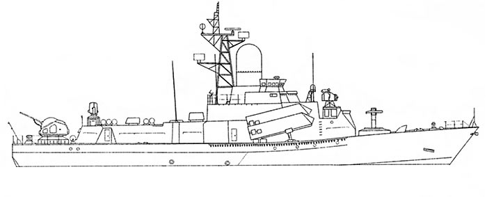 Внешний вид МРК проекта 1234Э (экспортный), рисунок Виталия Костриченко