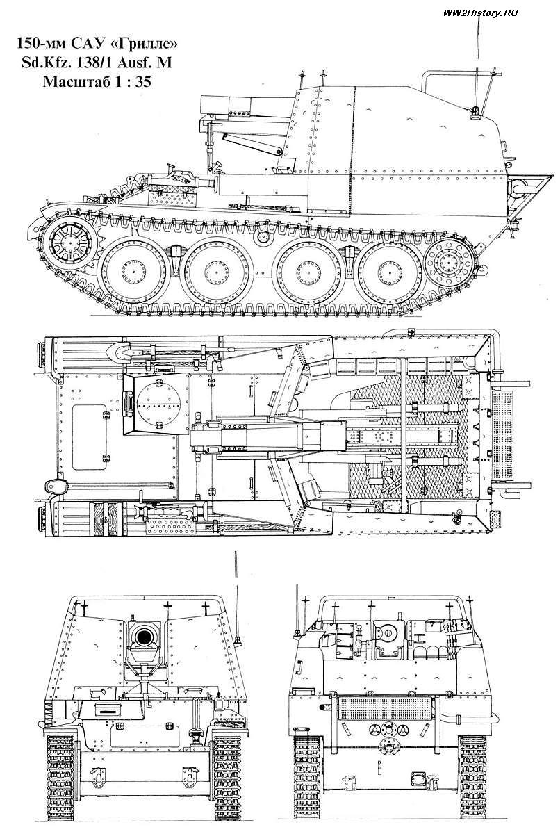 Чертеж самоходной пушки Sd.Kfz. 138/1 «Grille» aust M