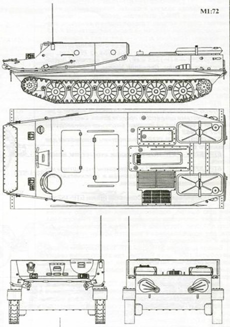 Схематический чертеж бронетранспортера БТР-50