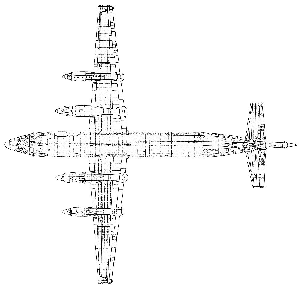 Противолодочный самолет Ил-38, чертеж, вид сверху