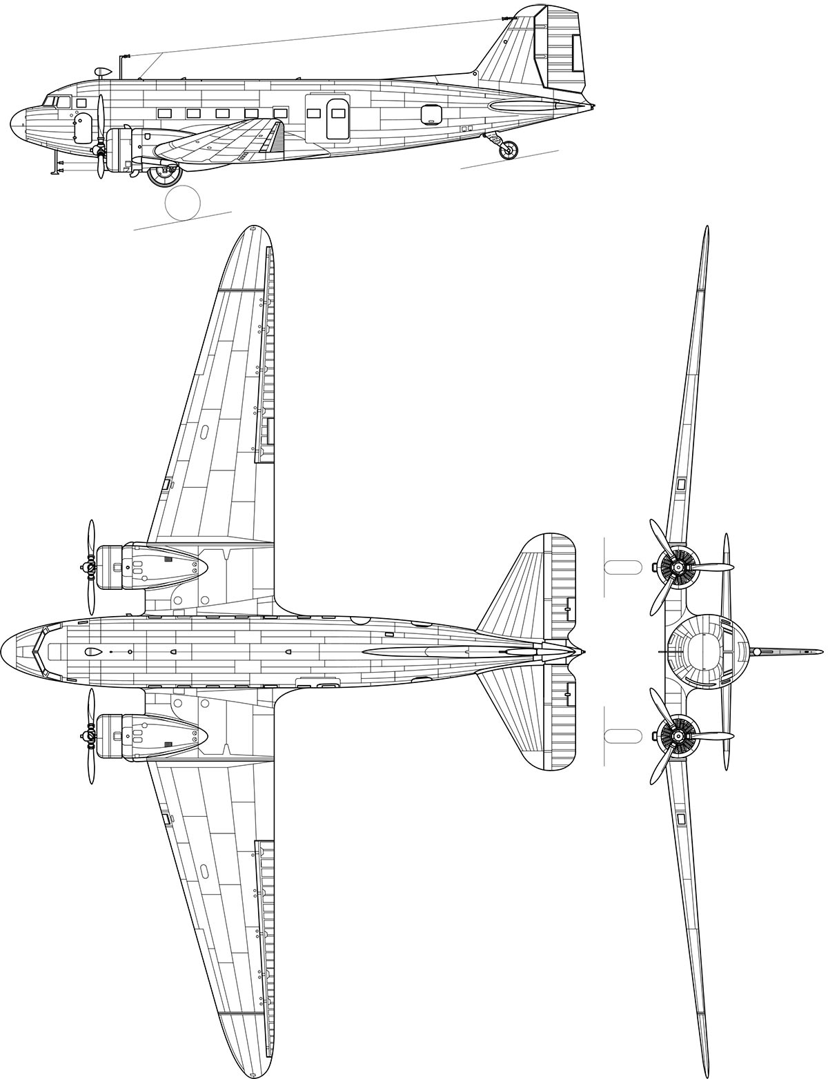 Чертеж военно-транспортного самолета Ли-2