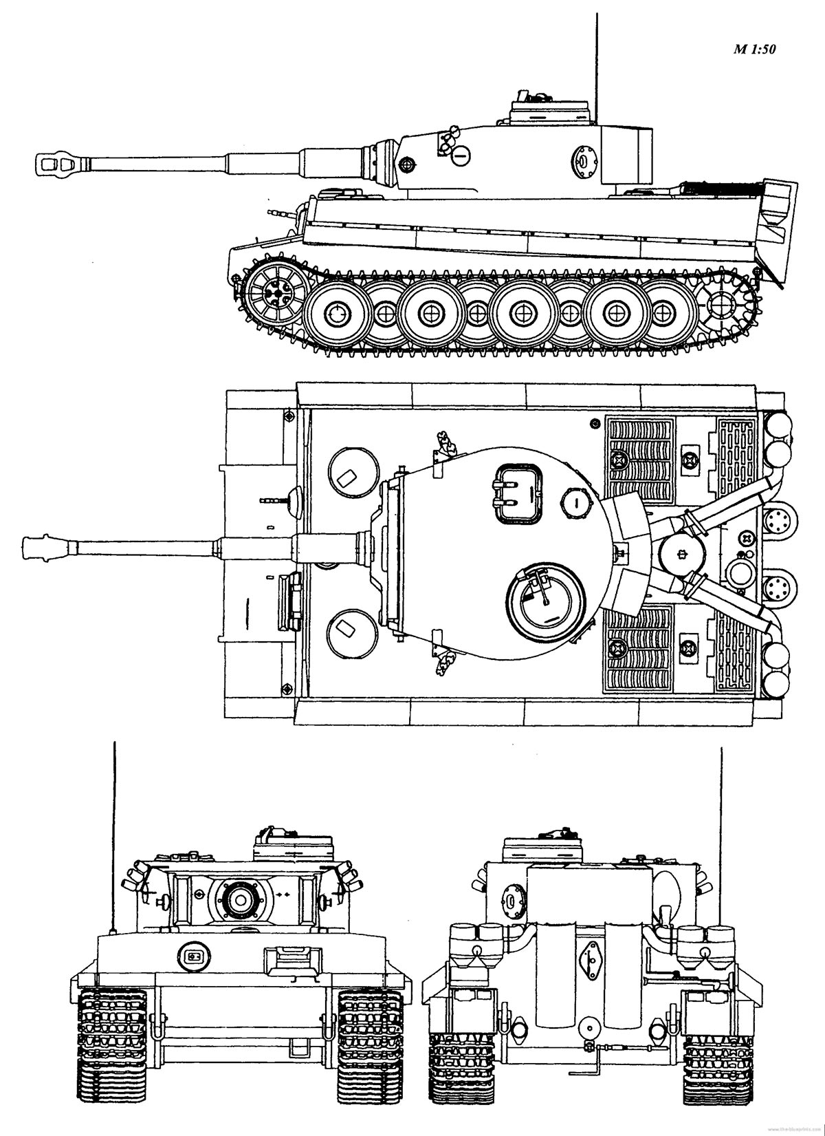 Чертеж тяжелого танка Pz VI "Тигр"