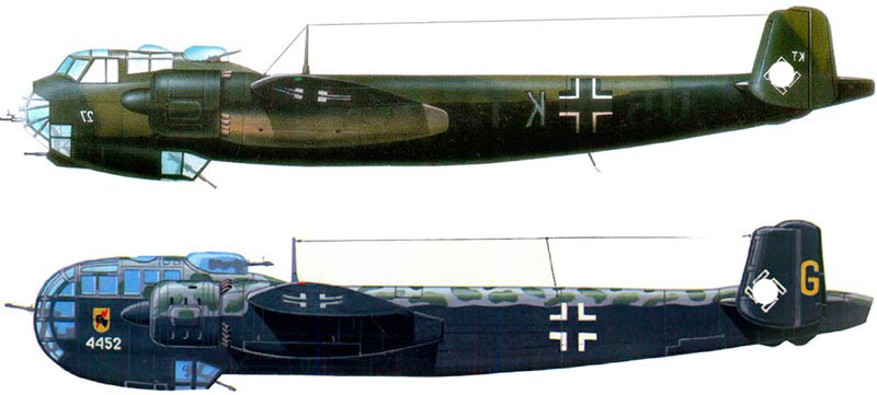 Бомбардировщик Дорнье 217E (вверху) и Дорнье 217K (внизу)