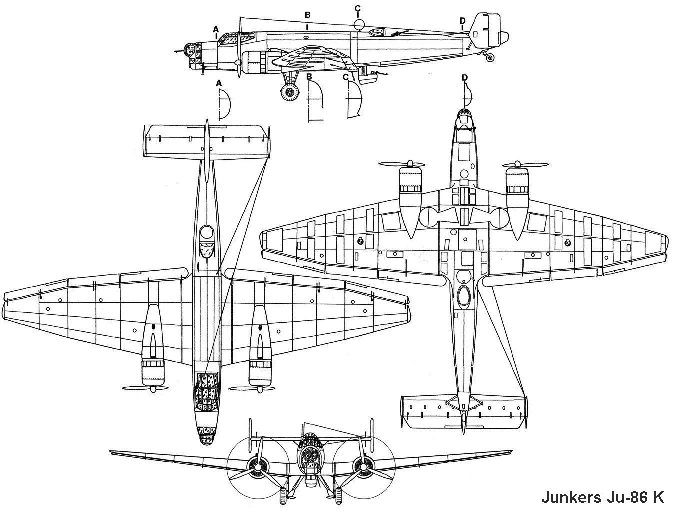 Чертеж бомбардировщика юнкерс Ju-86