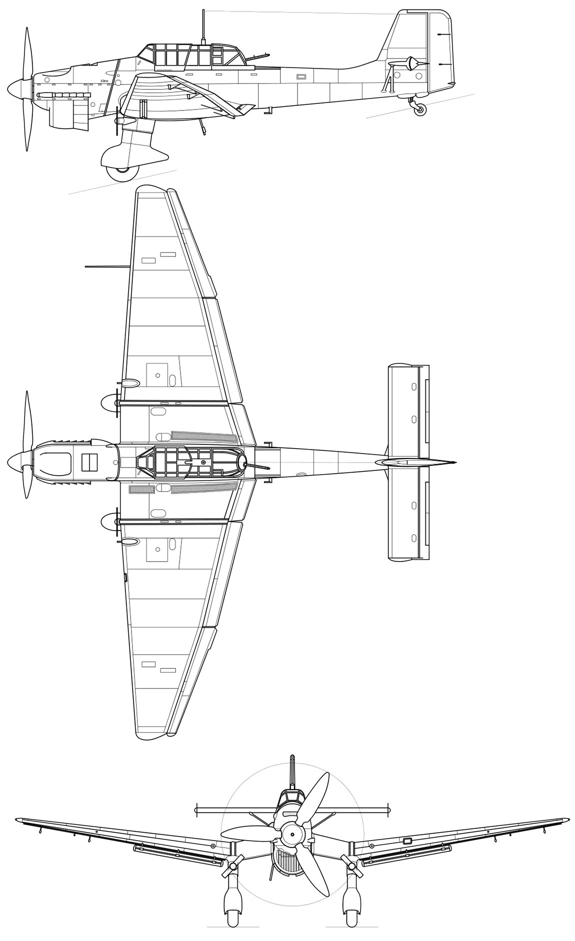 Чертеж пикирующего бомбардировщика Юнкерс Ju.87 "Штука"