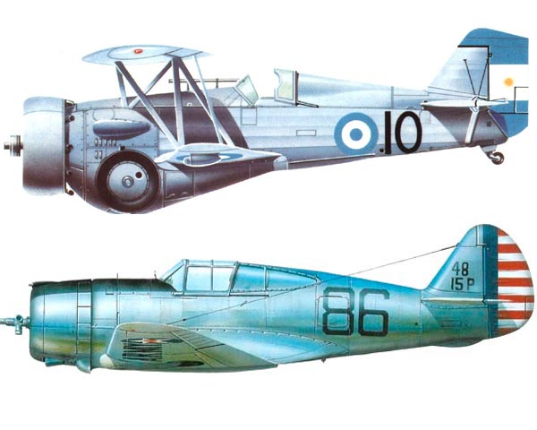 Тайские истребители американского производства Curtiss Hawk III (верхний) и P-36 «Hawk» (нижний)