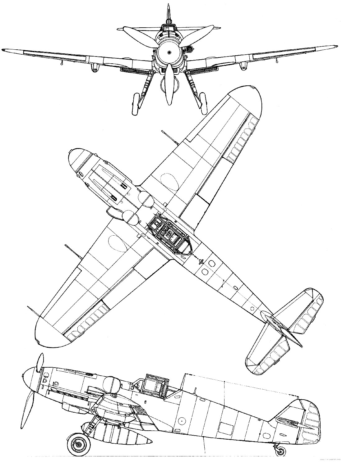 Чертеж истребителя Мессершмитт Bf-109 