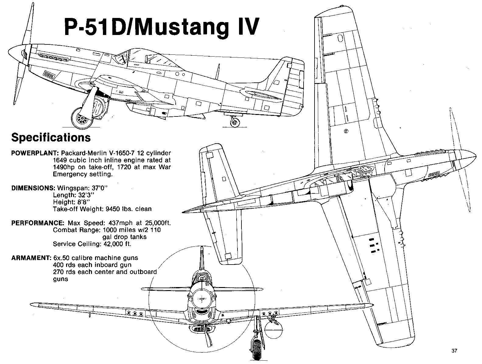 Чертеж истребителя P-51 "Мустанг"