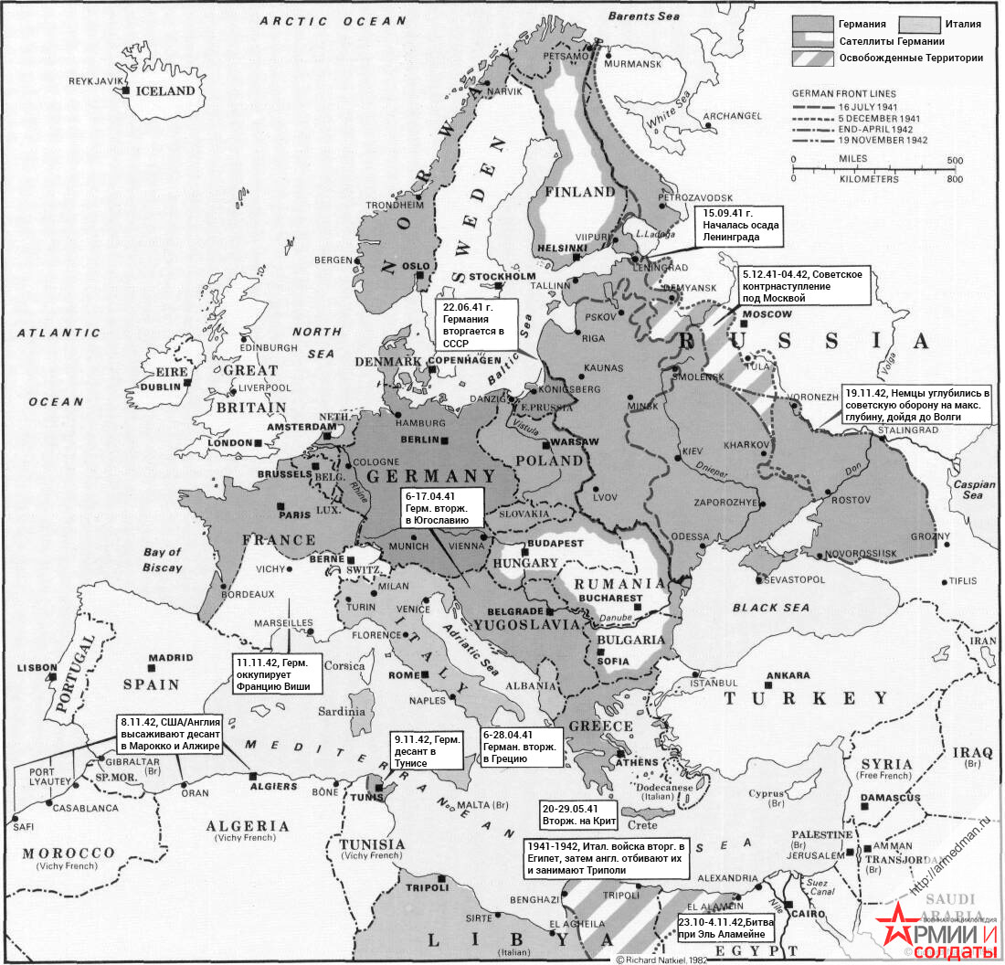 Нападение Германии на СССР, карта Европы 1942 год
