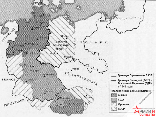 Зоны оккупации Германии в 1945 году и граница раздела страны
