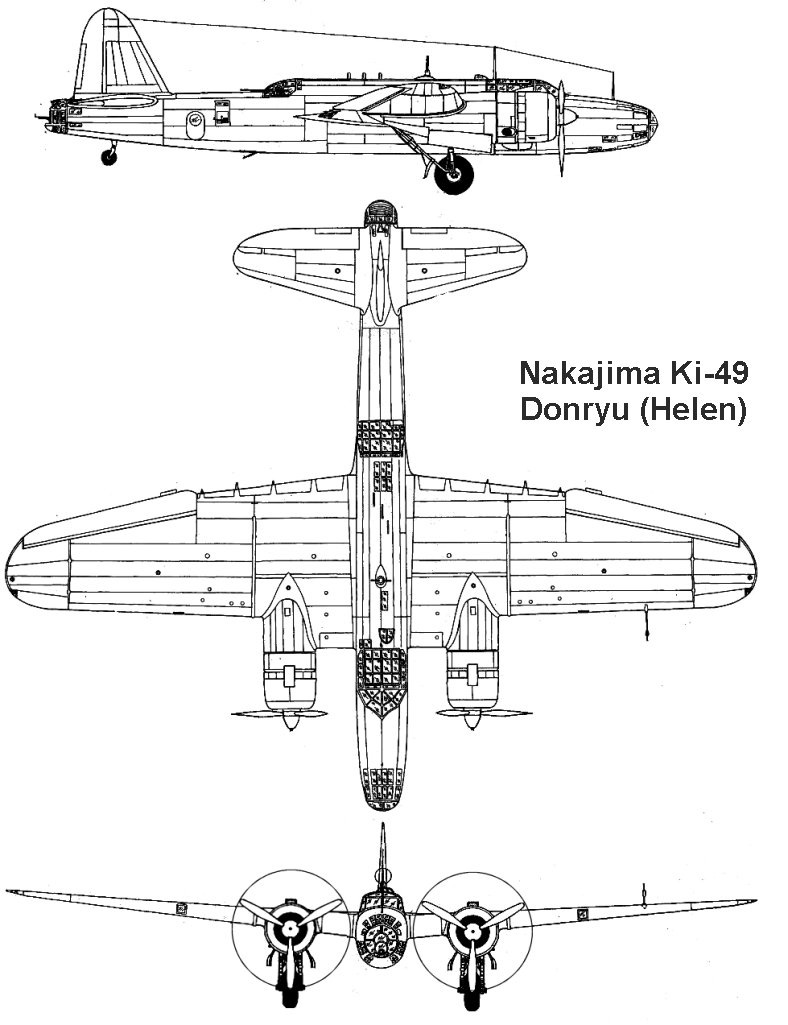 Чертеж японского бомбардировщика Ki-49 «Донрю»