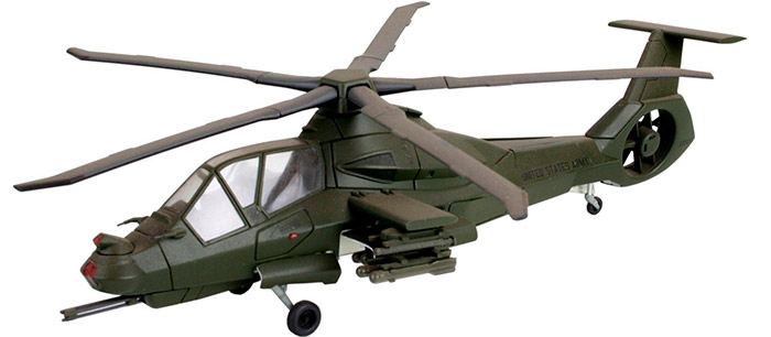 Модель изображает RAH-66 «Comanche» в ударном варианте - обратите внимание на смонтированное дополнительное крыло-подвеску для вооружения