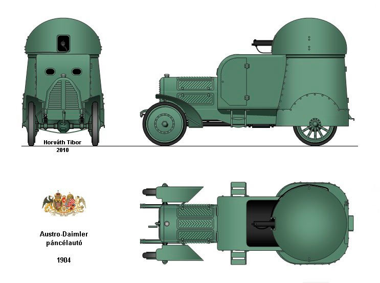 Общий вид бронеавтомобиля Austro-Daimler (Австро-Даймлер) Panzerwagen 1905 г.