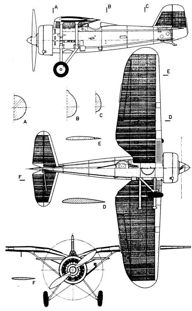 Чертеж истребителя PZL P-11