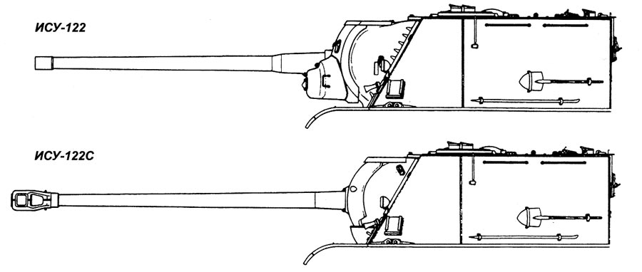 Внешние различия ИСУ-122 и ИСУ-122С