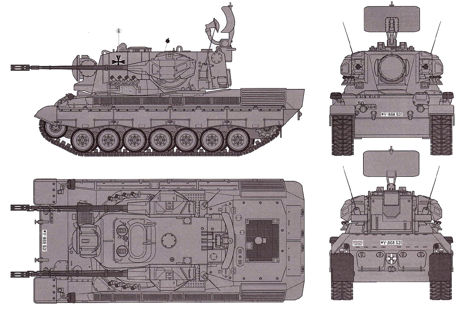 Схематический чертеж немецкого зенитного танка «Гепард»