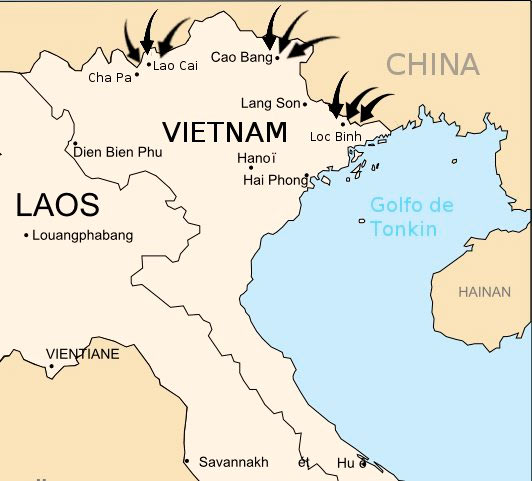 Карта китайского вторжения во Вьетнам