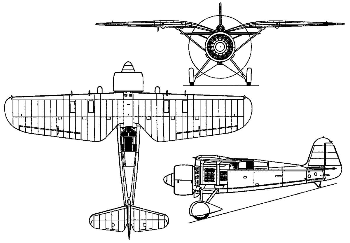 Чертеж истребителя PZL P-24
