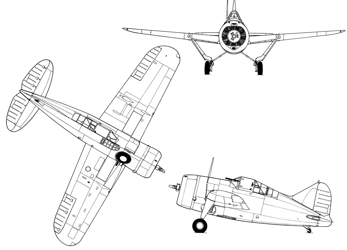 Чертеж истребителя F2A «Буффало» (В-239)