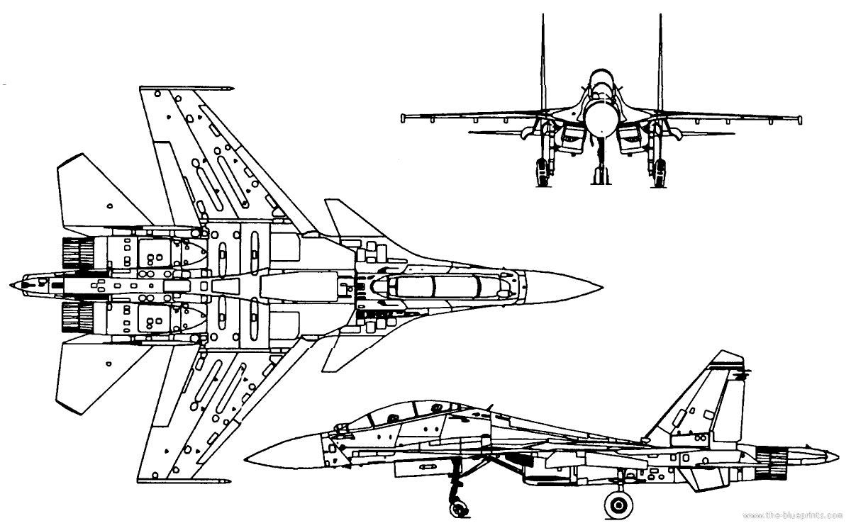 Чертеж многоцелевого истребителя-бомбардировщика Су-30
