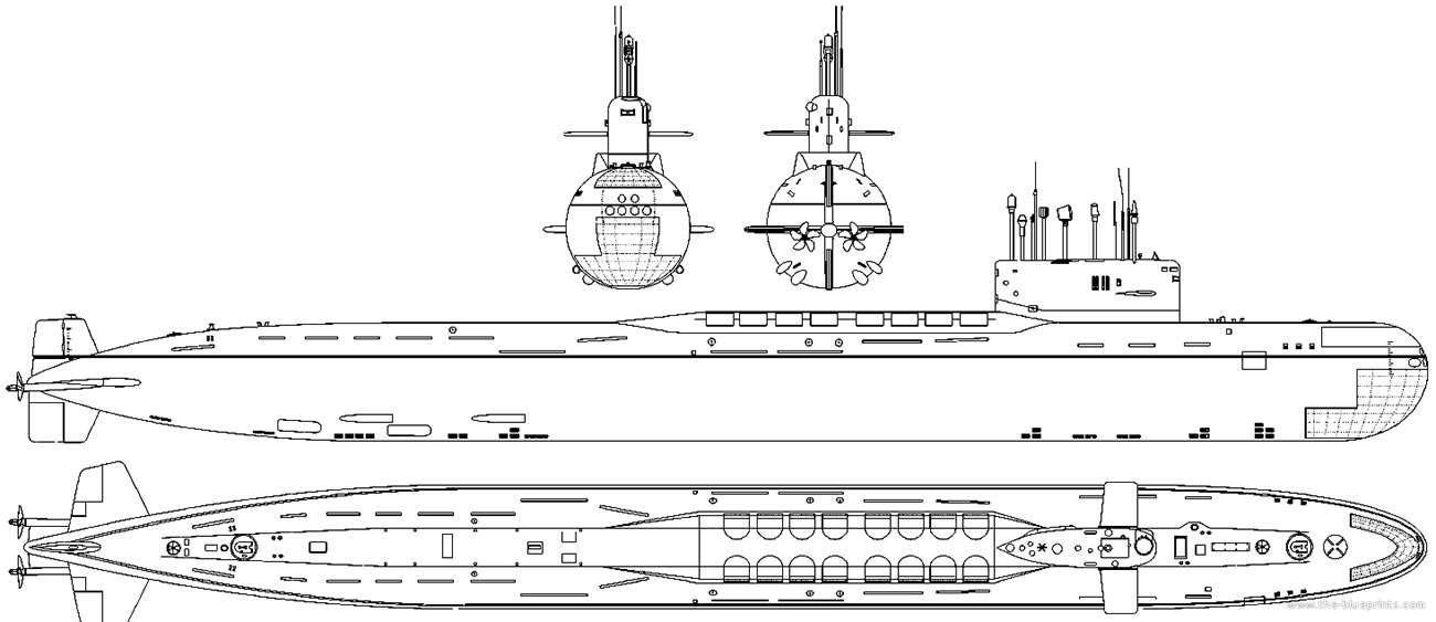 Чертеж подводного атомного ракетного крейсера проекта 667a