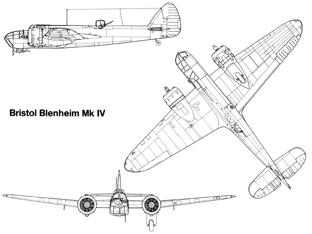Чертеж бомбардировщика Бристоль «Бленхейм» Mk.IV