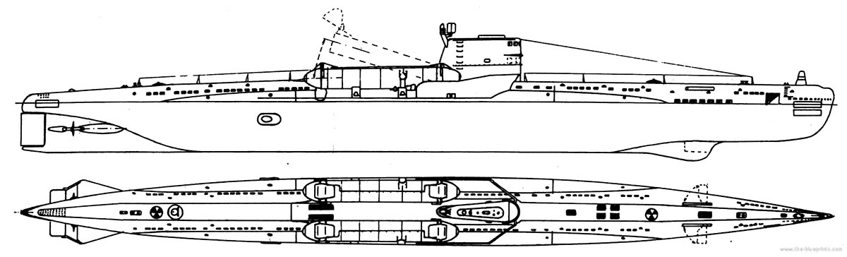 Чертеж дизельной подводной лодки Проекта 644.
