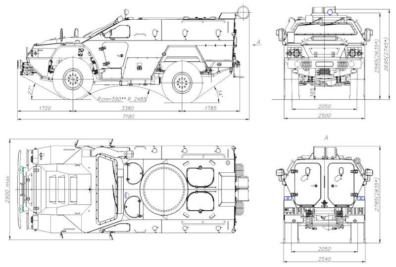 Чертеж-схема бронеавтомобиля КамАЗ-43269 «Выстрел» (БПМ-97)