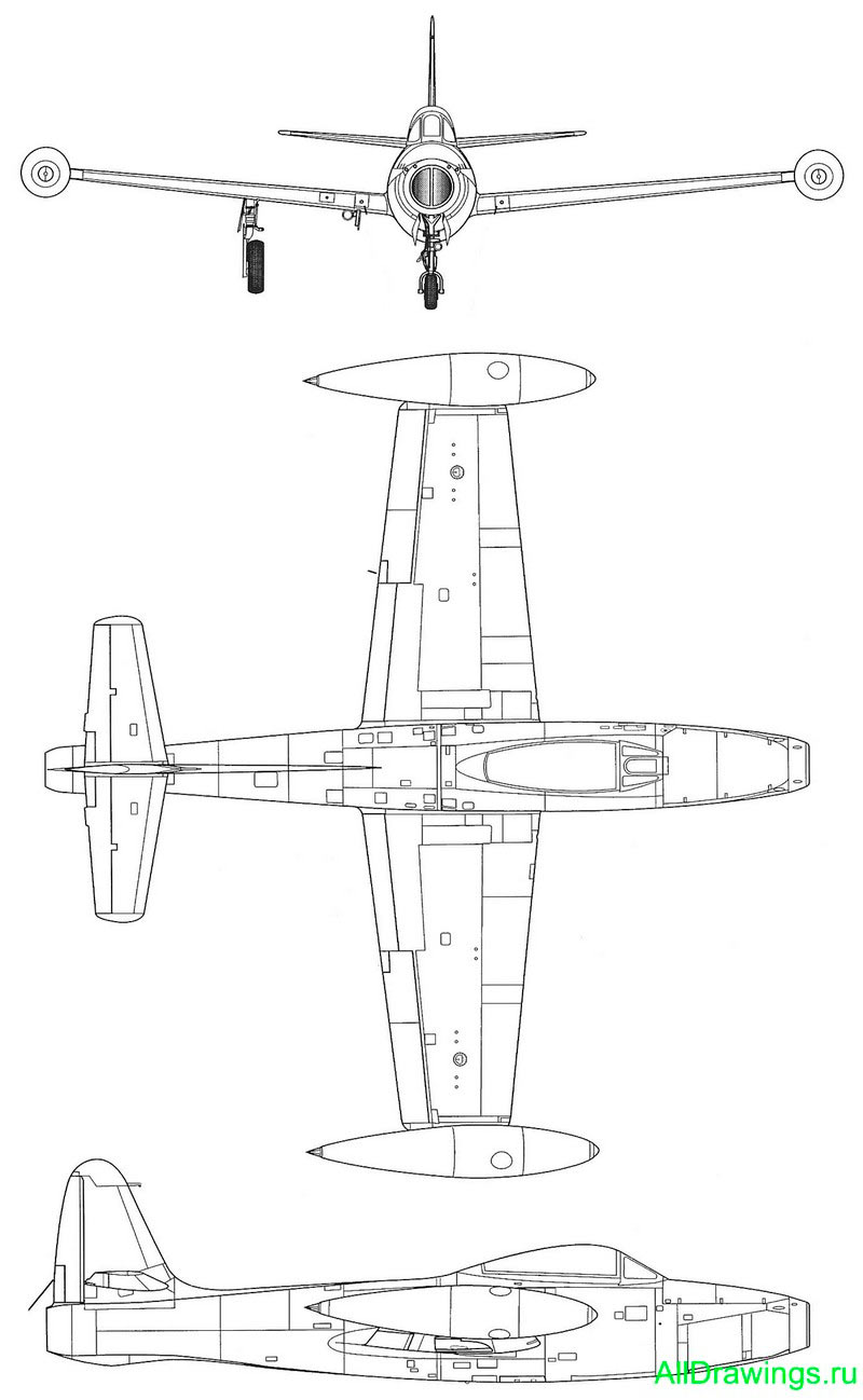 Чертеж истребителя F-84 (P-84) «Thunderjet»