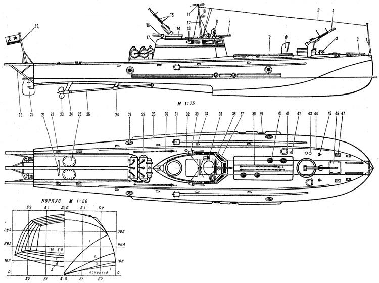 Чертеж-схема торпедного катера типа Ш-4