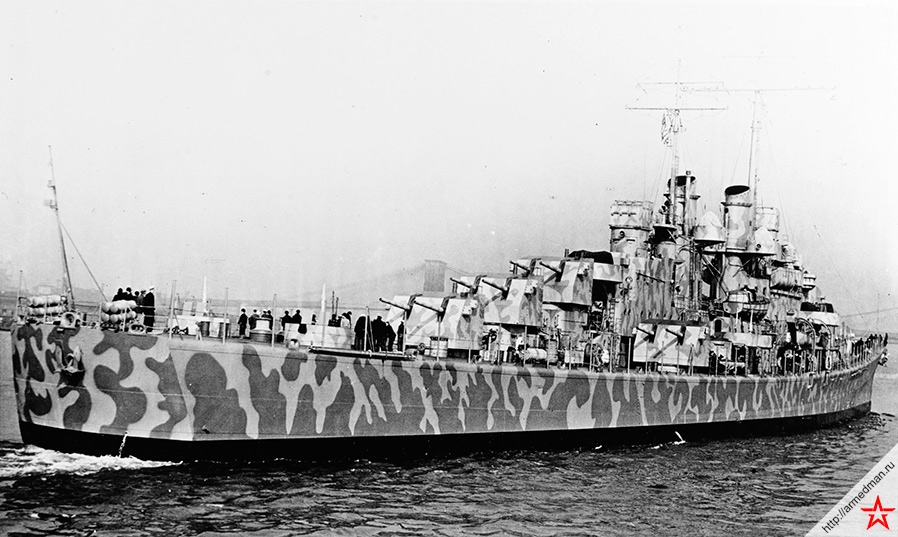 Легкий крейсер «Джуно» в Нью Йорке, 11 февраля 1942 г. Спустя полгода, 11 ноября 1942 г. в ходе сражения за Гуадалканал, «Джуно» будет потоплен японской подводной лодкой