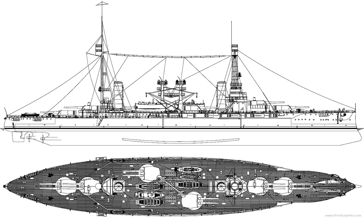 Схема-чертеж линейных кораблей типа «Ривадавия» («Ривадавия» и«Морено»)