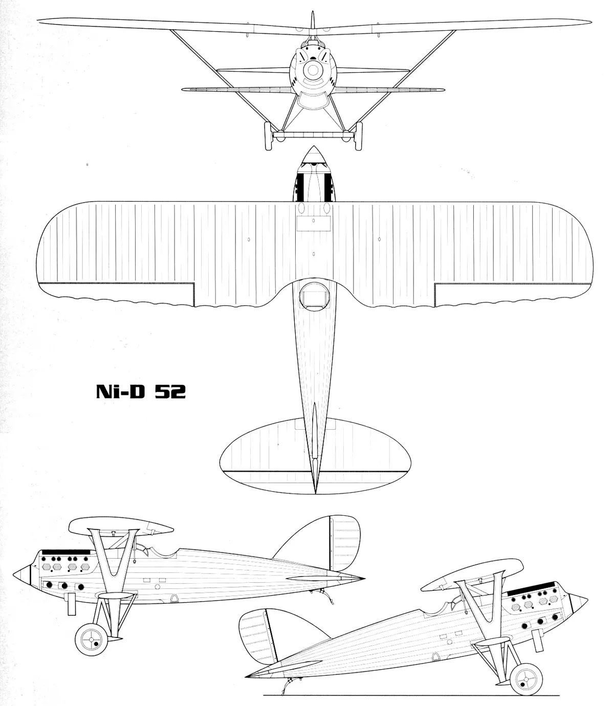 Чертеж-схема испано-французского истребителя Nieuport-Delage NiD 52.