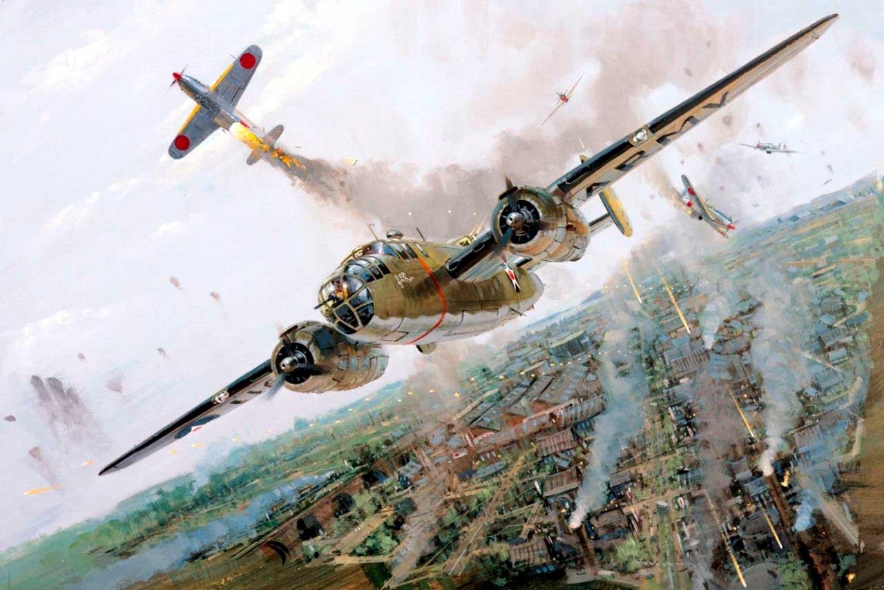 Современная графика: «B-25 Tokyo raid - Howard Gerrard». Эпизод воздушного боя над Токио во время рейда Дулиттла