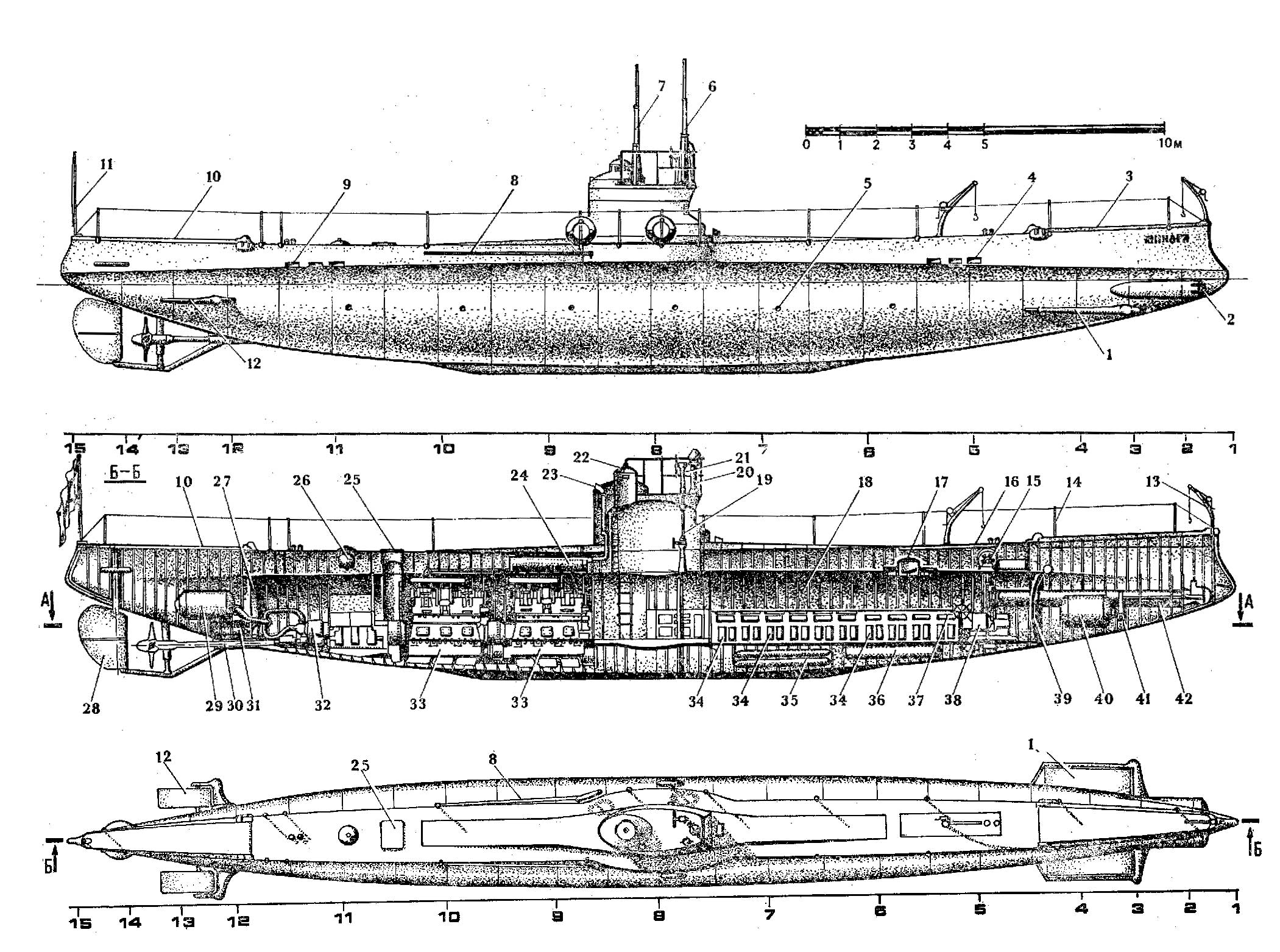Чертеж подводной лодки «Минога»