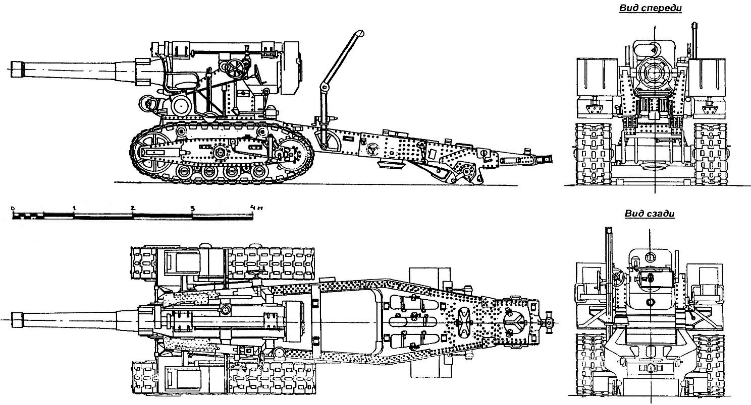 Схематический чертеж 203-мм гаубицы Б-4, образца 1931 года