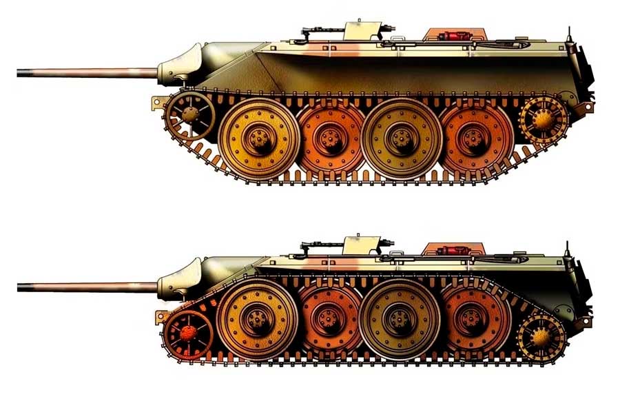 Танк Е-10 с изменяемым клиренсом. Предполагалось заменить им разношерстную «свору» Pz.II, Pz.38 и т.п. легких машин.